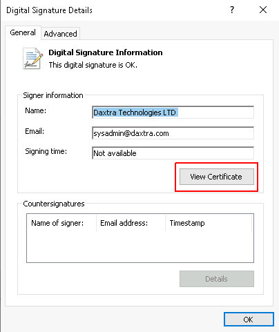 screenshot digital signature details