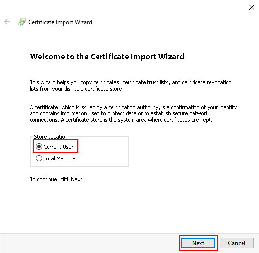 screenshot certificate import wizard 1